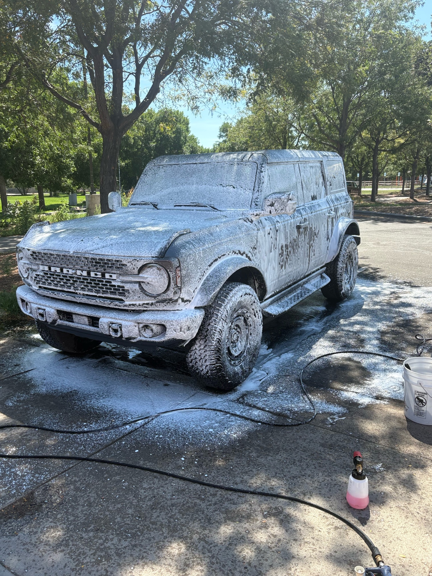 Ford Bronco covered in detailing foam