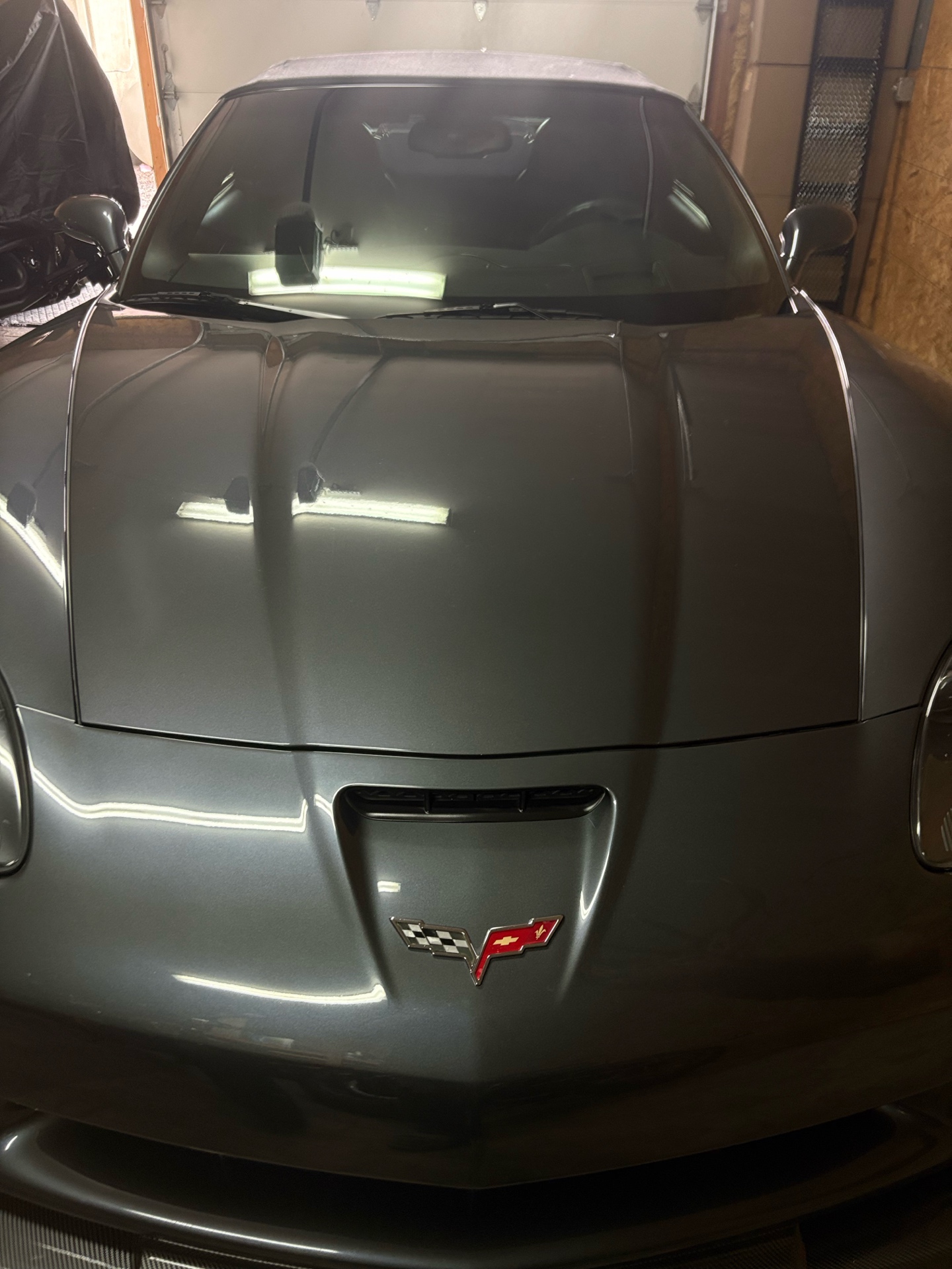 Corrected Corvette paint reflecting inspection lights