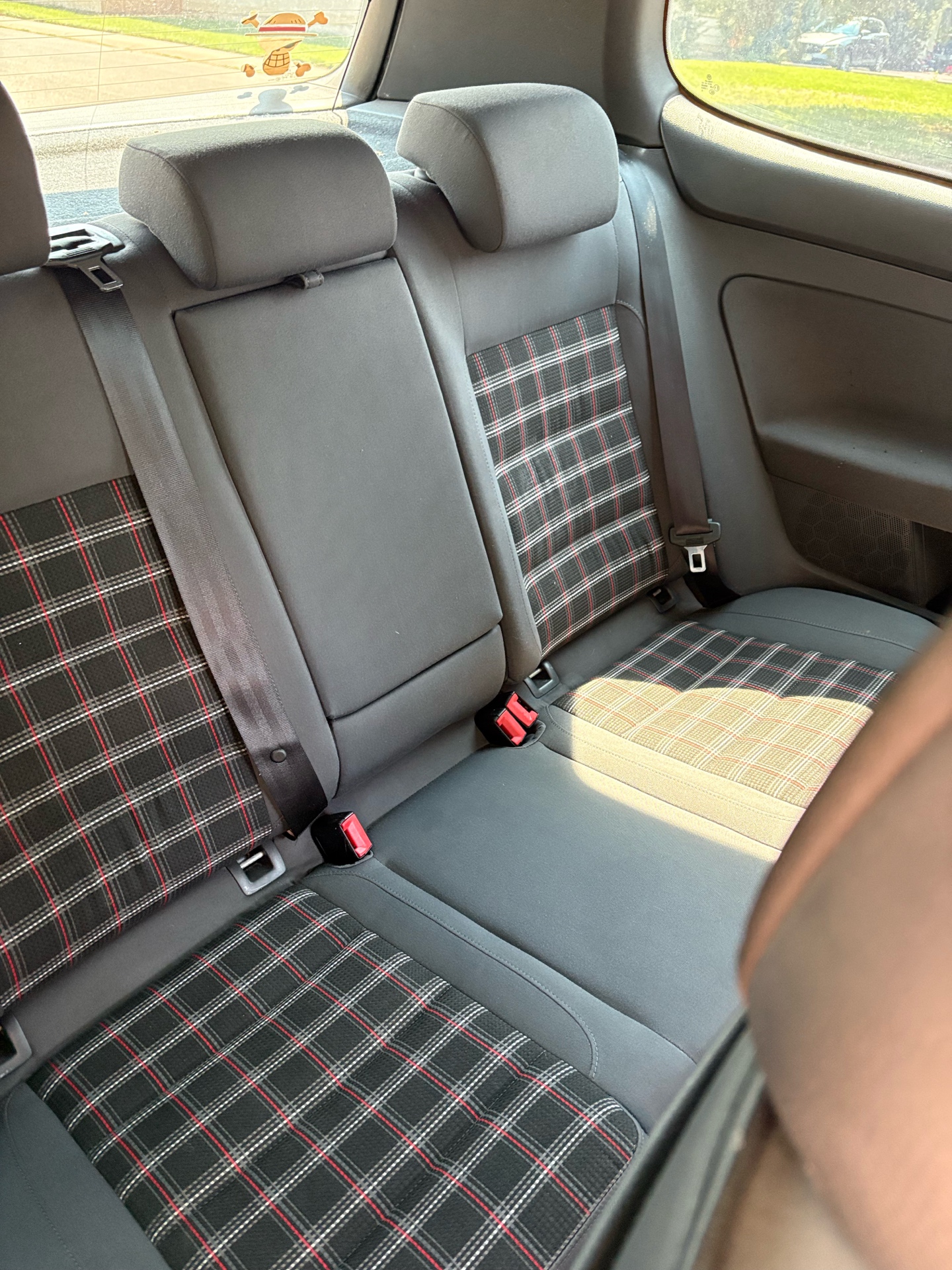 Clean plaid rear seats after interior detailing