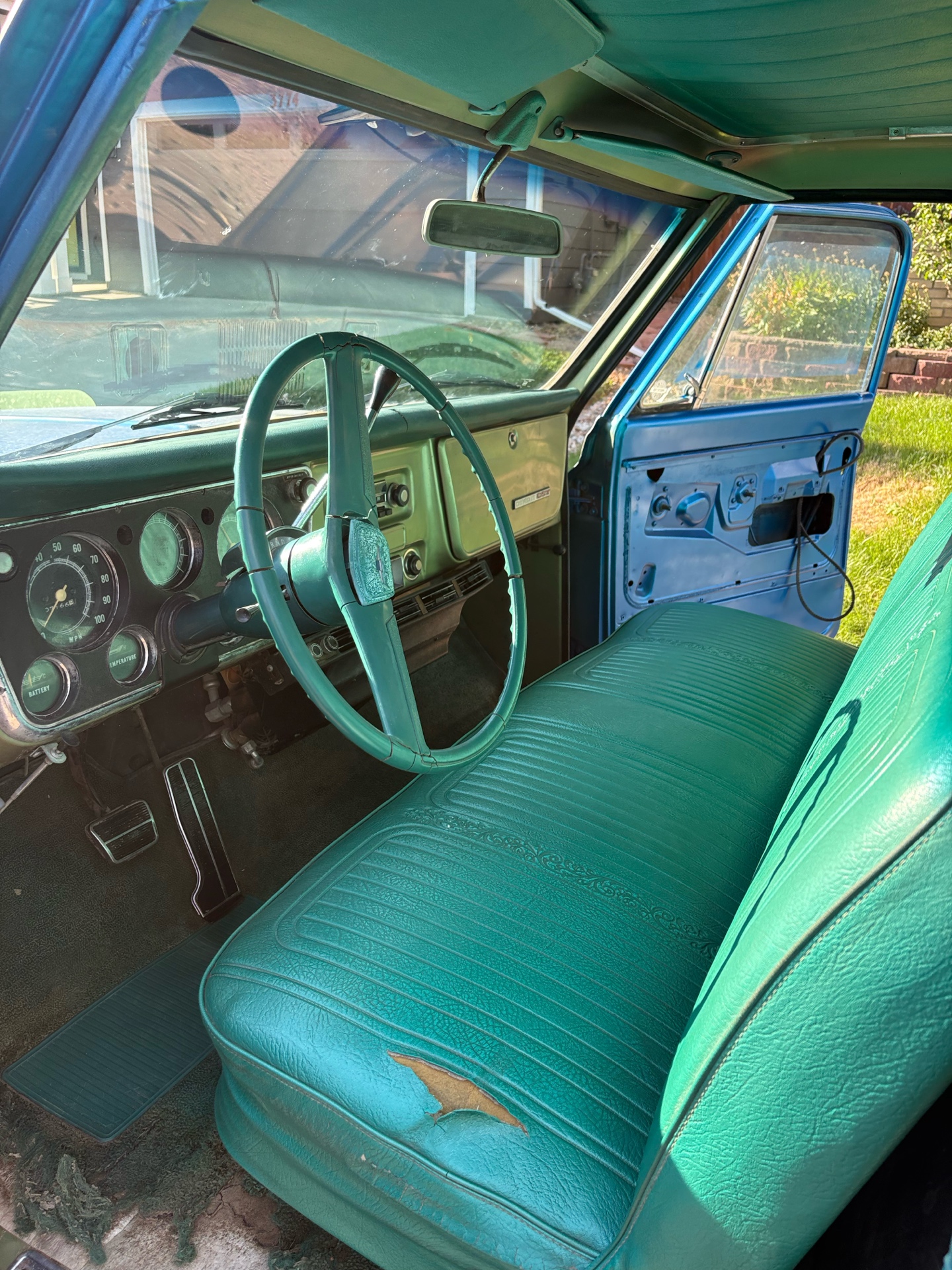 Restored clean vintage turquoise vehicle interior